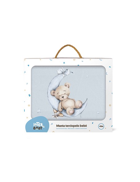 Manta Rachel Estampada Oso Luna Estrellas Azul