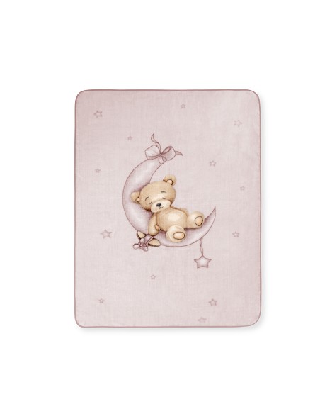 Manta Rachel Estampada Oso Luna Estrellas Rosa