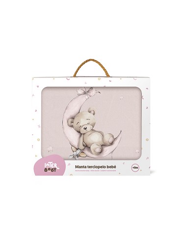 Manta Rachel Estampada Oso Luna Estrellas Rosa