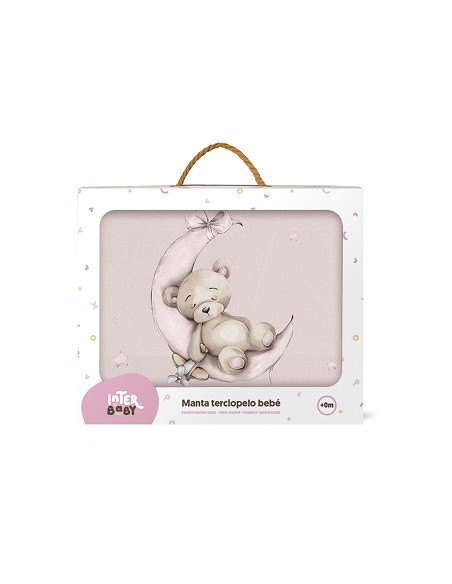 Manta Rachel Estampada Oso Luna Estrellas Rosa