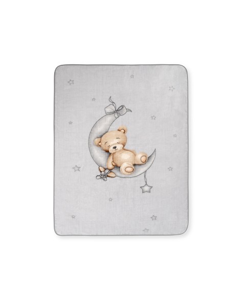 Manta Rachel Estampada Oso Luna Estrellas Gris