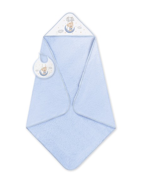 Capa de Baño 1X1 con Babero Modelo Osito Luna Azul