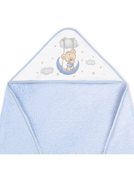 Capa de Baño 1X1 con Babero Modelo Osito Luna Azul