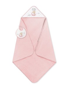 Capa de Baño 1X1 con Babero Modelo Osito Luna Rosa