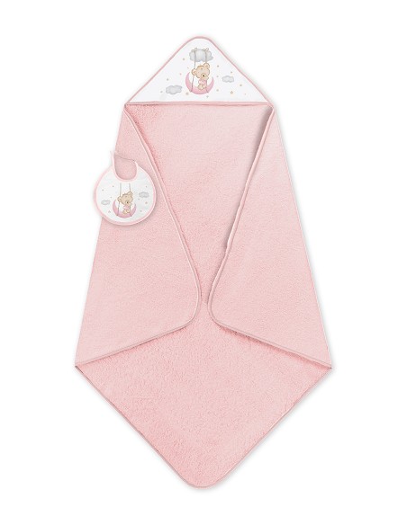 Capa de Baño 1X1 con Babero Modelo Osito Luna Rosa