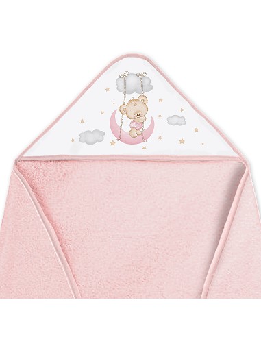 Capa de Baño 1X1 con Babero Modelo Osito Luna Rosa