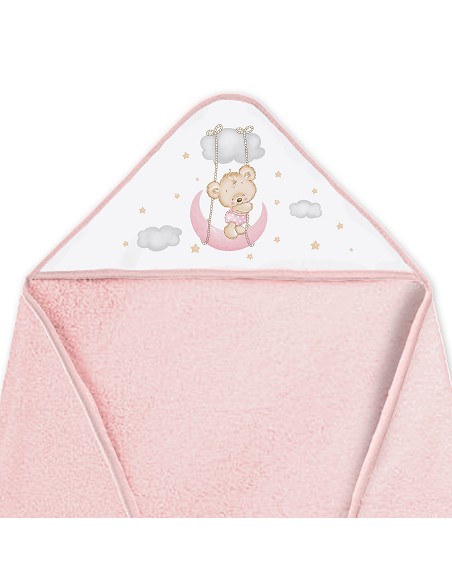 Capa de Baño 1X1 con Babero Modelo Osito Luna Rosa