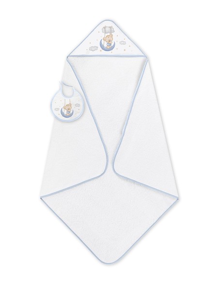 Capa de Baño 1X1 con Babero Modelo Osito Luna Bco/Azul