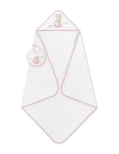 Capa de Baño 1X1 con Babero Modelo Osito Luna Bco/Rosa