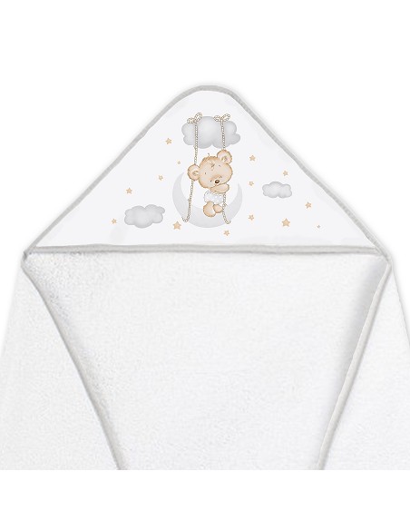 Capa de Baño 1X1 con Babero Modelo Osito Luna Bco/Gris
