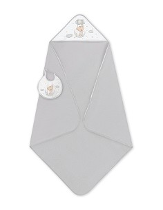 Capa de Baño 1X1 con Babero Modelo Osito Luna Gris