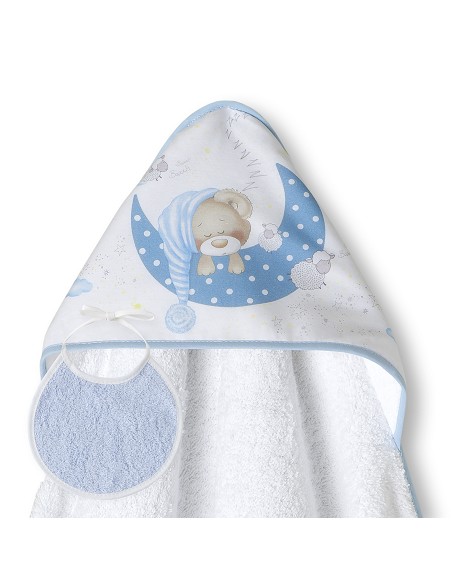 Capa de Baño 1 x 1 Mt Mod Bear Sleeping Bco/Azul