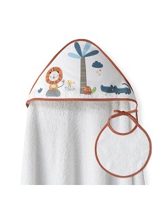 Capa Baño 1X1  Mod Leon Palmera+Babero Bco/Naranja