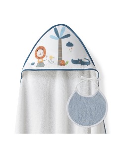 Capa Baño 1X1  Mod Leon Palmera+Babero Bco/Petroleo