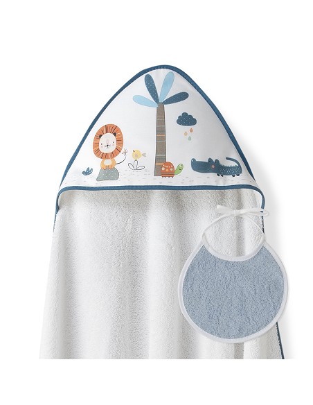 Capa Baño 1X1  Mod Leon Palmera+Babero Bco/Petroleo