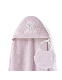 Capa  Baño 1X1 Mod Oso Lazo+Babero Rosa