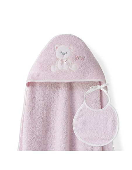 Capa  Baño 1X1 Mod Oso Lazo+Babero Rosa