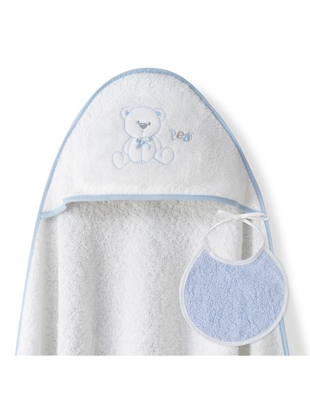 Capa  Baño 1X1 Mod Oso Lazo+Babero Bco/Azul