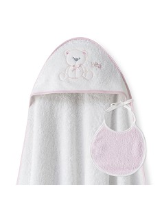 Capa  Baño 1X1 Mod Oso Lazo+Babero Bco/Rosa