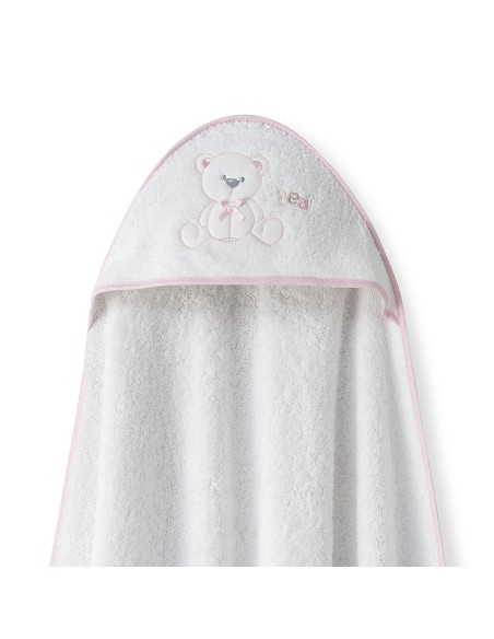 Capa  Baño 1X1 Mod Oso Lazo+Babero Bco/Rosa