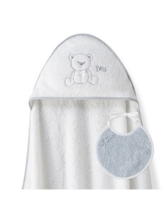 Capa  Baño 1X1 Mod Oso Lazo+Babero Bco/Gris
