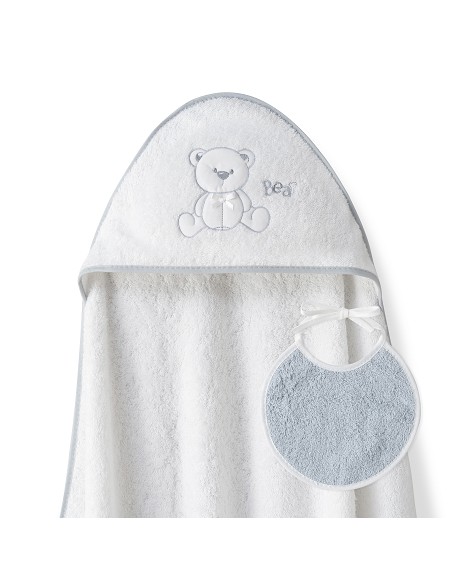 Capa  Baño 1X1 Mod Oso Lazo+Babero Bco/Gris