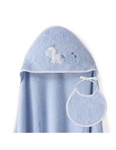 Capa Baño 1X1 Mod Unicornio Nubes+Babero Azul