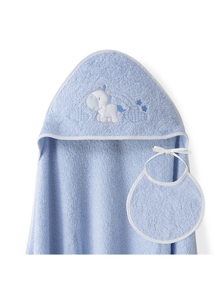 Capa Baño 1X1 Mod Unicornio Nubes+Babero Azul