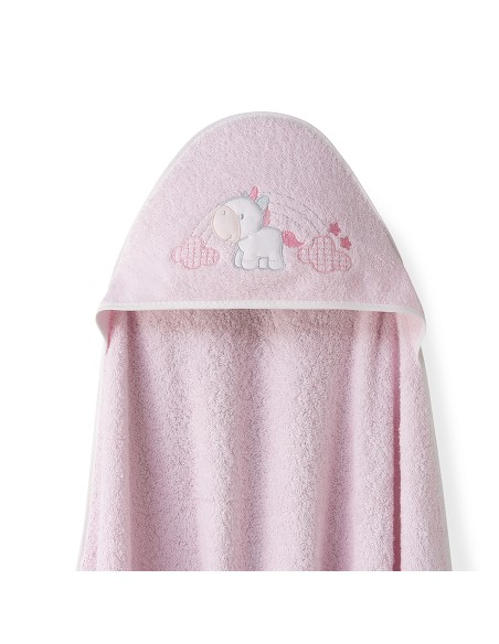 Capa Baño 1X1 Mod Unicornio Nubes+Babero Rosa