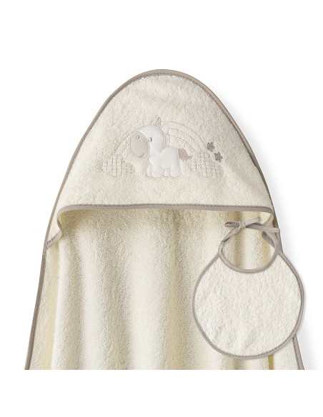 Capa Baño 1X1 Mod Unicornio Nubes+Babero Beig