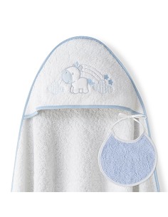 Capa Baño 1X1 Mod Unicornio Nubes+Babero Bco/Azul