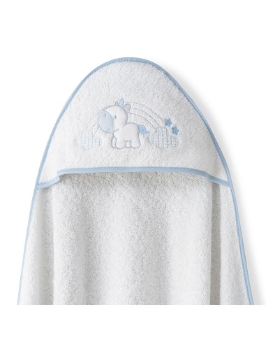 Capa Baño 1X1 Mod Unicornio Nubes+Babero Bco/Azul
