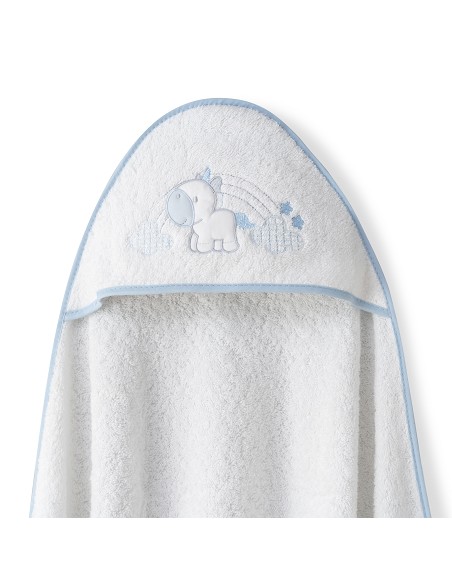 Capa Baño 1X1 Mod Unicornio Nubes+Babero Bco/Azul