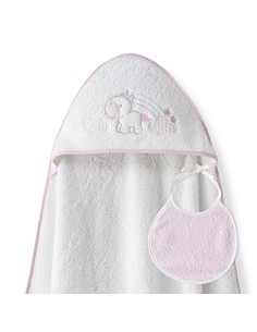 Capa Baño 1X1 Mod Unicornio Nubes+Babero Bco/Rosa