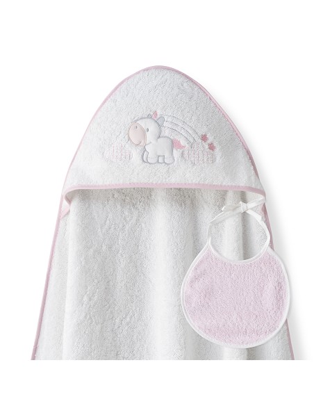 Capa Baño 1X1 Mod Unicornio Nubes+Babero Bco/Rosa