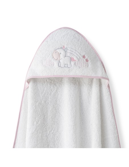 Capa Baño 1X1 Mod Unicornio Nubes+Babero Bco/Rosa