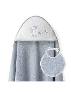 Capa Baño 1X1 Mod Unicornio Nubes+Babero Gris