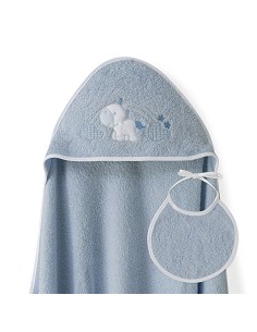 Capa Baño 1X1 Mod Unicornio Nubes+Babero Petroleo