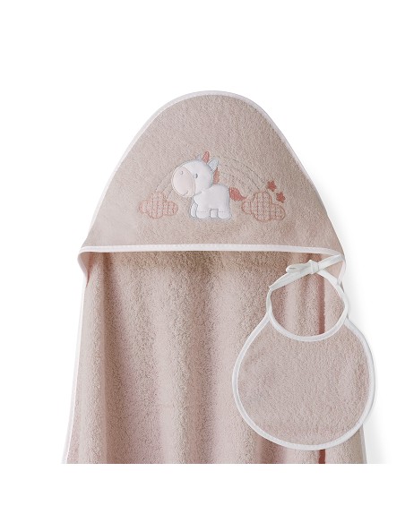 Capa Baño 1X1 Mod Unicornio Nubes+Babero Rosa Maquillaje