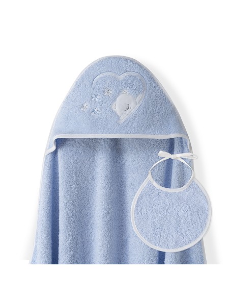 Capa Baño 1X1 Mod Oso Mariposas+Babero Azul