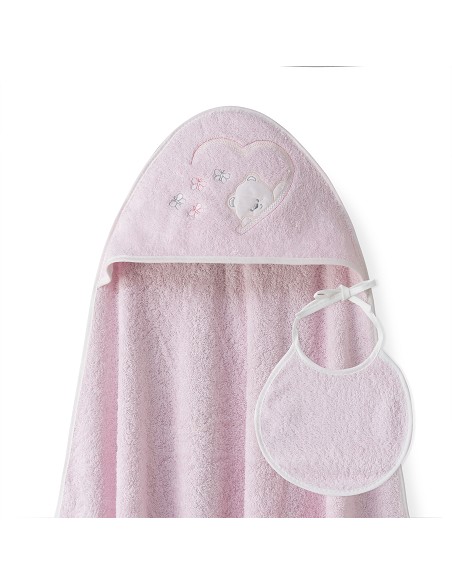 Capa Baño 1X1 Mod Oso Mariposas+Babero Rosa