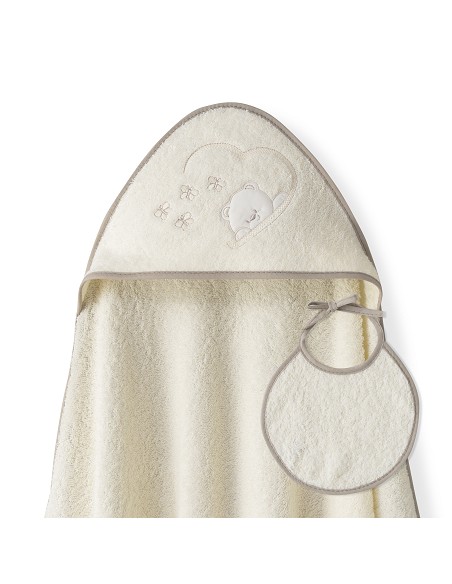 Capa Baño 1X1 Mod Oso Mariposas+Babero Beig