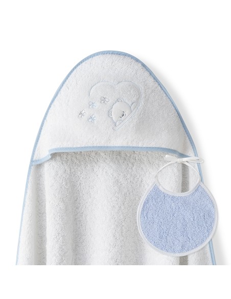 Capa Baño 1X1 Mod Oso Mariposas+Babero Bco/Azul