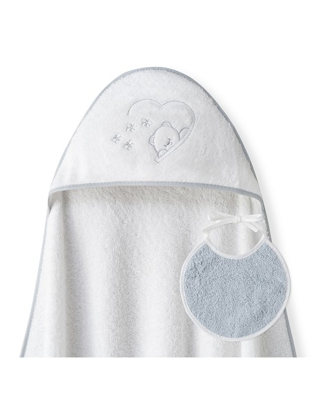 Capa Baño 1X1 Mod Oso Mariposas+Babero Bco/Gris