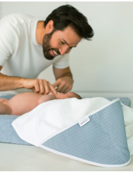 Capa de Baño Delantal Mod Nido de Abeja Bco/Petroleo