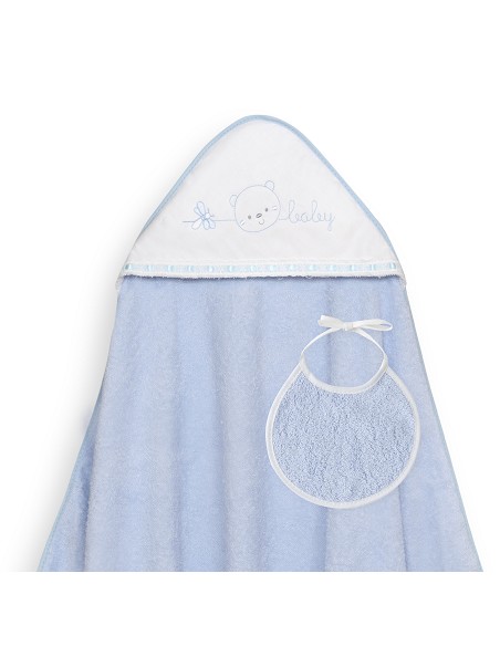 Capa Baño 1X1 Mod Cara Osito Baby Pasacinta+Babero Azul