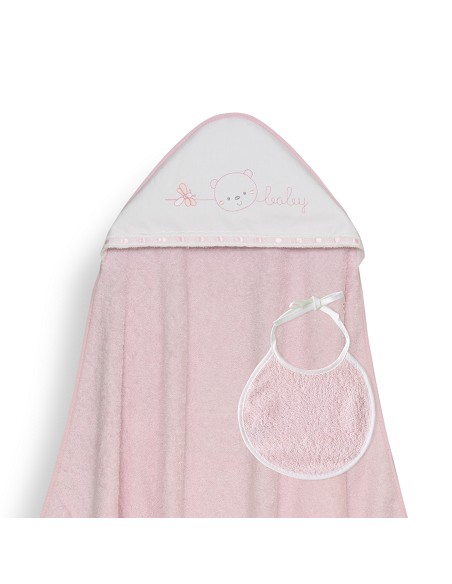 Capa Baño 1X1 Mod Cara Osito Baby Pasacinta+Babero Rosa