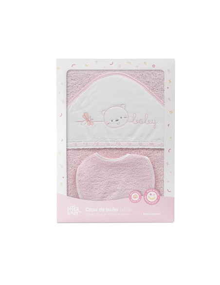Capa Baño 1X1 Mod Cara Osito Baby Pasacinta+Babero Rosa