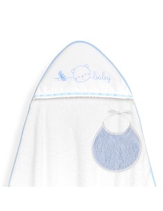 Capa Baño 1X1 Mod Cara Osito Baby Pasacinta+Babero Bco/Azul