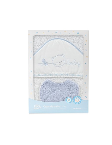 Capa Baño 1X1 Mod Cara Osito Baby Pasacinta+Babero Bco/Azul